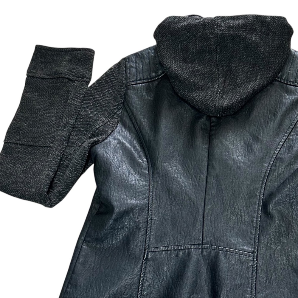 Moto 80's Jacket Womens M Black Excellent Faux Leather Knit Hooded Biker Zippers - Picture 5 of 8